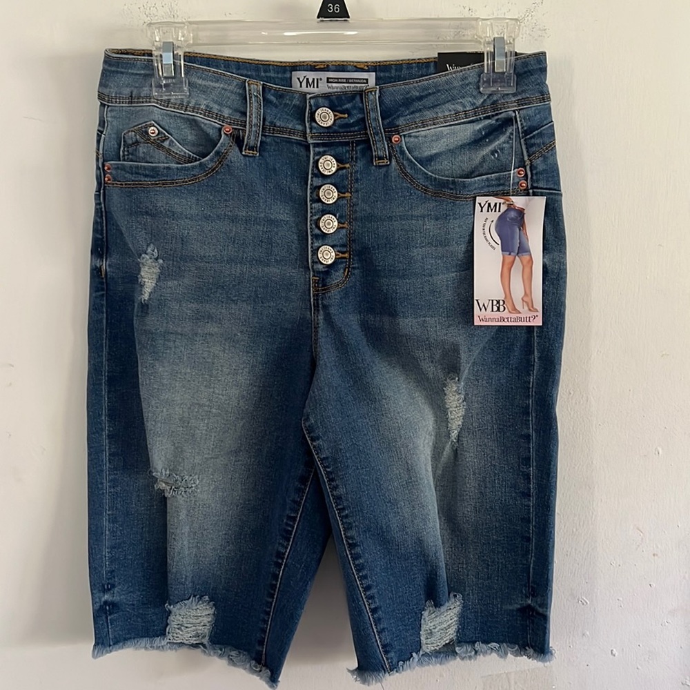 YMI dark blue stone wash distress Jean shorts